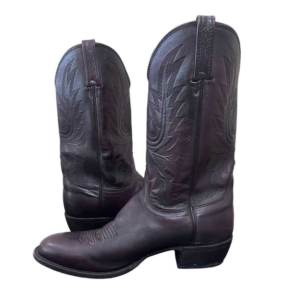 Lucchese Cowboy Boots Black Cherry Calfskin Men’s 11D Round Toe M1021 R4 - Picture 8 of 16